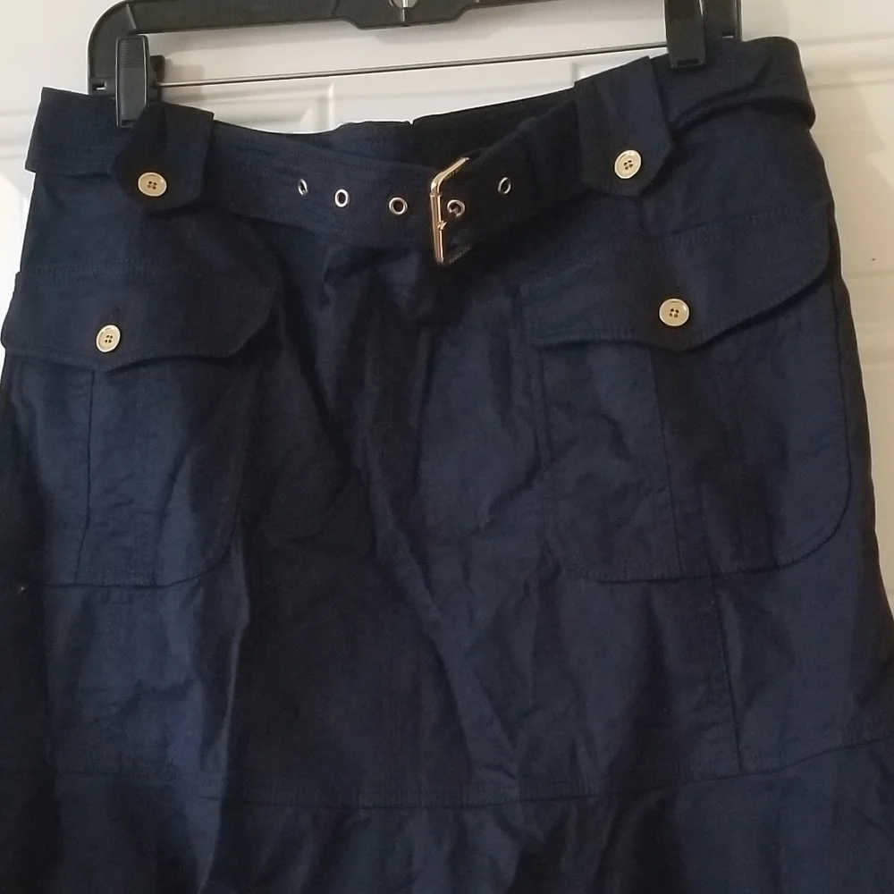 Tory Burch Navy Blue Ruffle Hem Cargo Skirt Size 12 - Picture 8 of 16